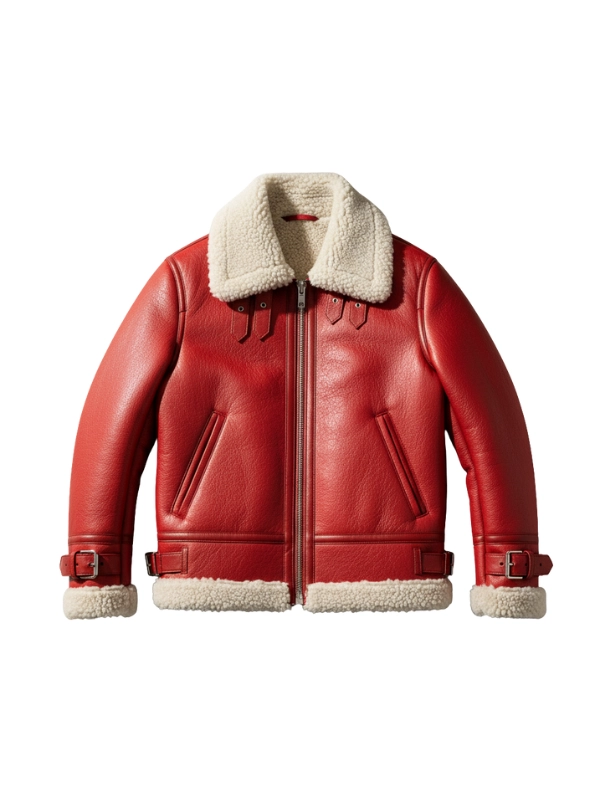 Aviator Shearling Red Leather Jacket