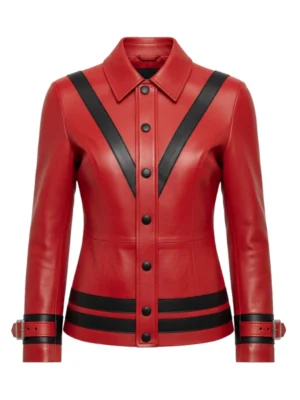 Elegant Classic Red Leather V Stripe Jacket