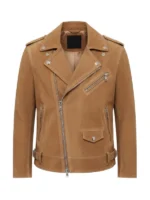 Men Light Brown Moto Suede Leather Jacket