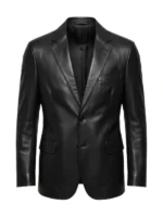 Men Two Button Black Leather Blazer