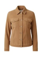 Women Light Brown Suede Trucker Jacket