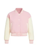 Women Pink Wool Cropped Varsity Jacket